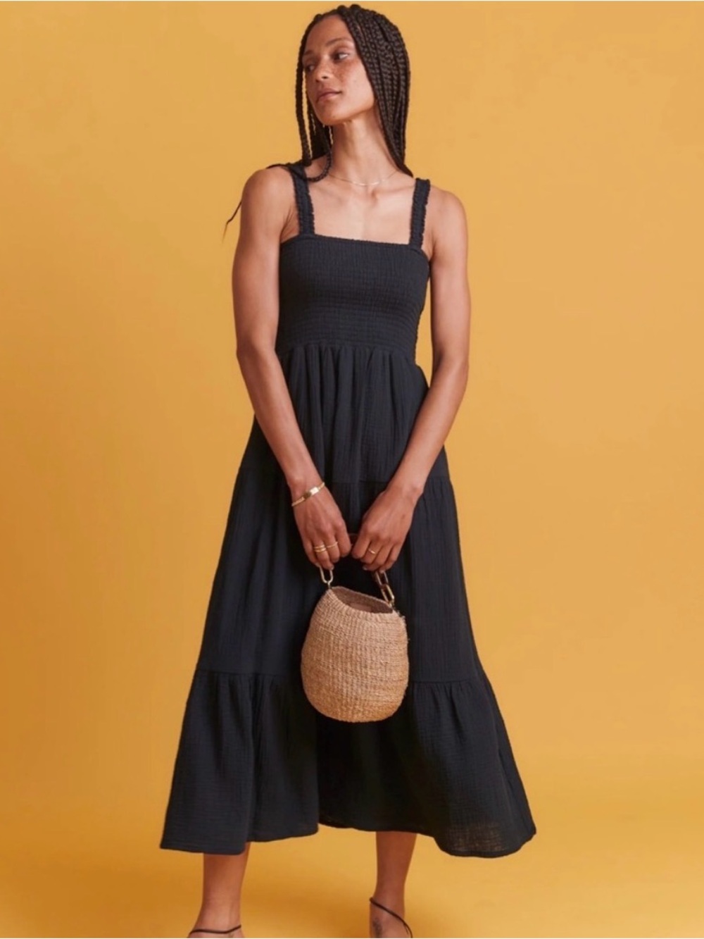 Marine Layer Selene Smocked Tiered Maxi Dress, Size Small